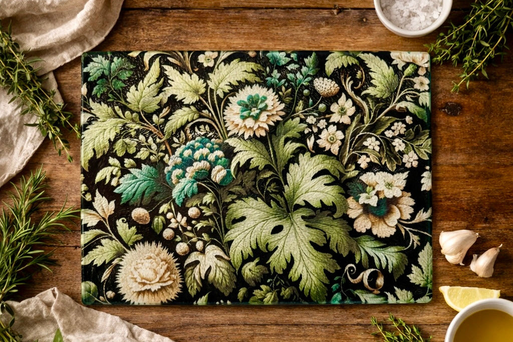 Midnight Garden Glass Cutting Board