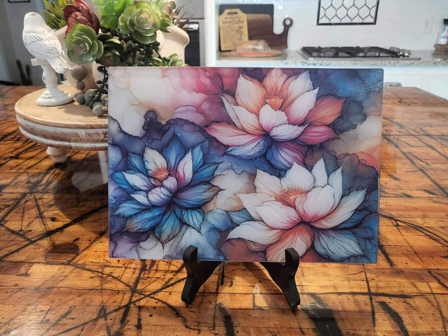 Vibrant Lotus Flower Textured Tempered Glass Cutting Board