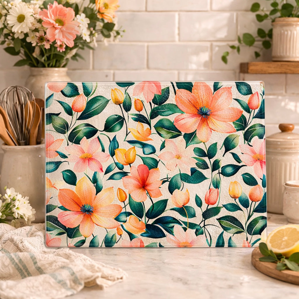 Spring Bloom Glass Cutting Board