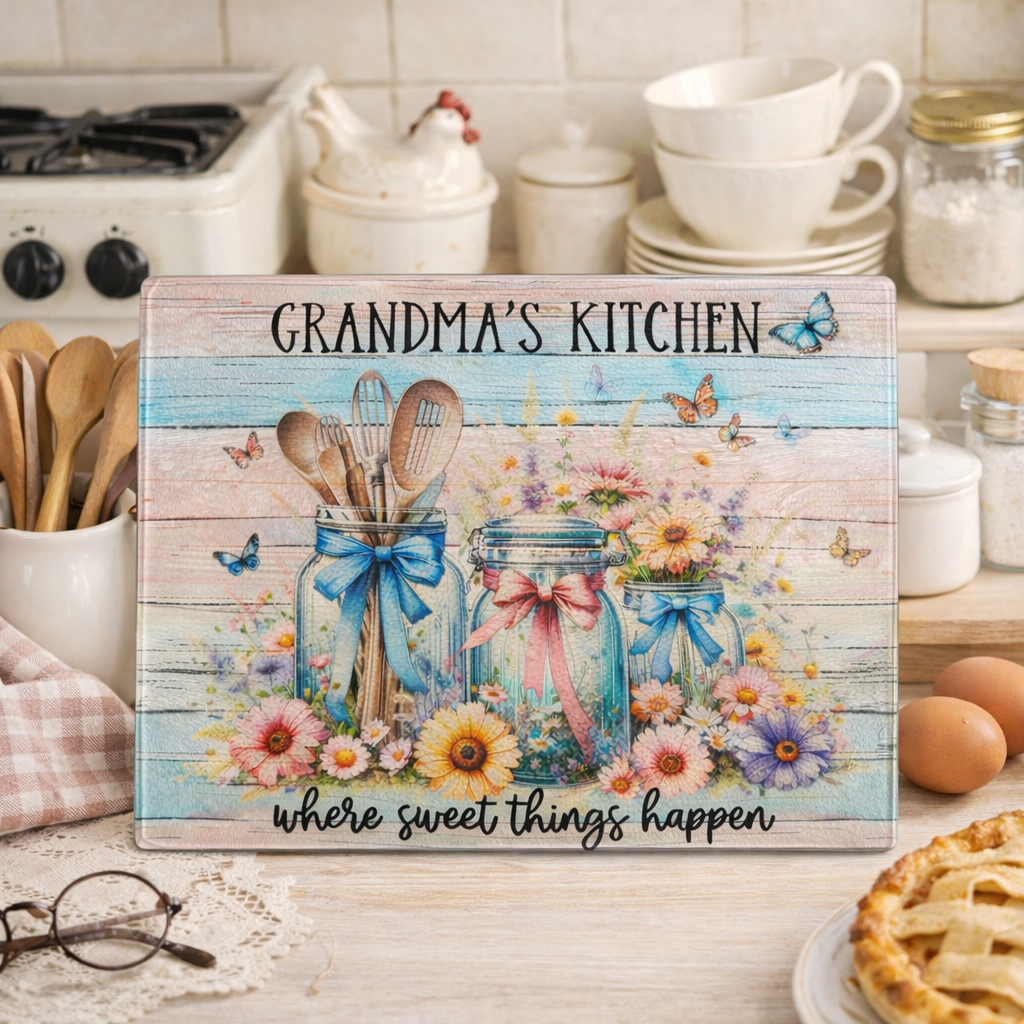 Grandma's Kitchen Glass Cutting Board