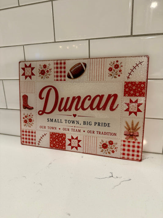 Duncan "Small Town, Big Pride" Glass Cutting Board