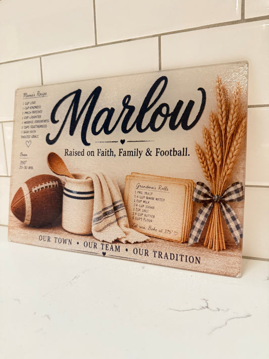 Marlow "Raised on Faith" Glass Cutting Board