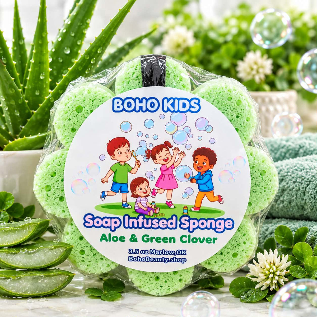 Aloe & Green Clover Kid's Soap Infused Sponge