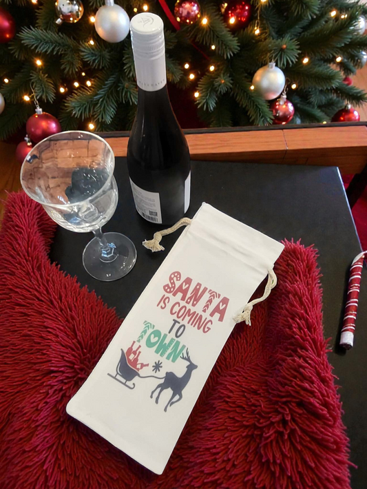 Santa is Coming Wine Gift Bag